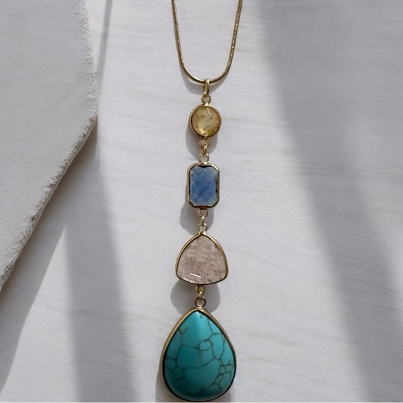 LOFT Gold and Blue Gemstone Necklace - Picture 1 of 5